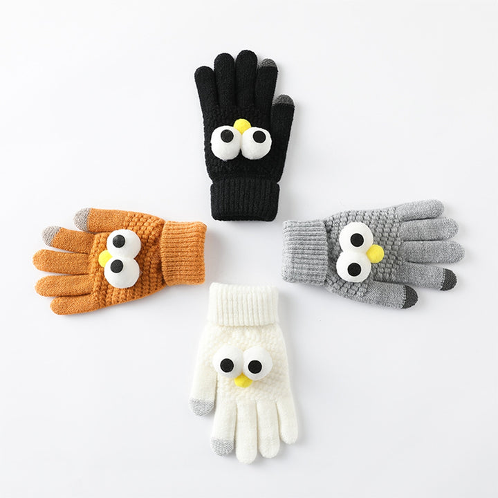 1 Pair Winter Gloves Touch Screen Unisex Full Finger Cartoon Eyes Decor Knitted Elastic Thick Soft Image 10
