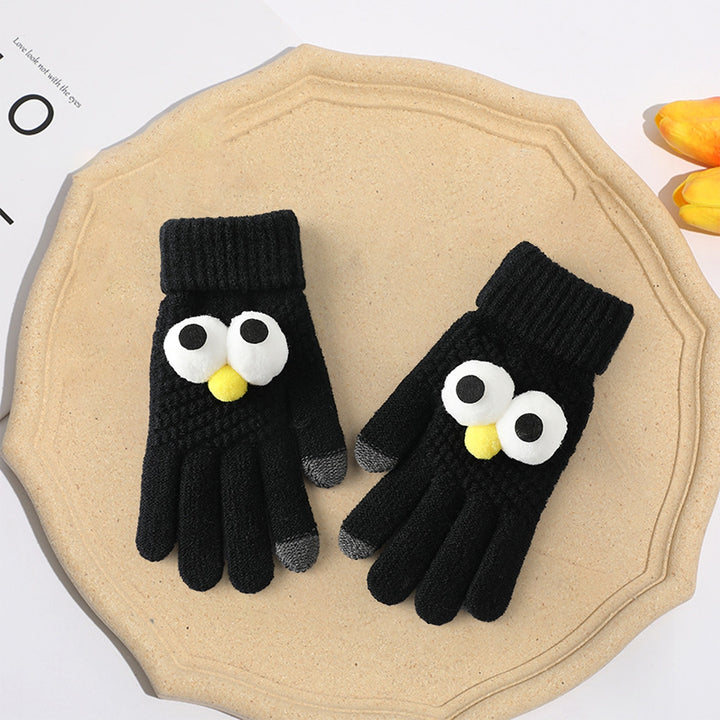 1 Pair Winter Gloves Touch Screen Unisex Full Finger Cartoon Eyes Decor Knitted Elastic Thick Soft Image 11