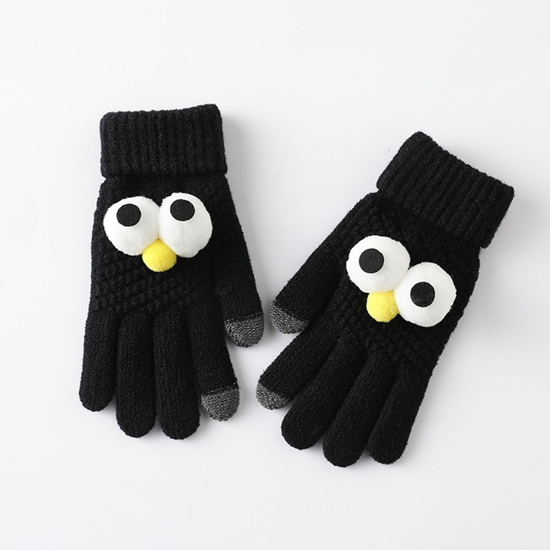 1 Pair Winter Gloves Touch Screen Unisex Full Finger Cartoon Eyes Decor Knitted Elastic Thick Soft Image 12