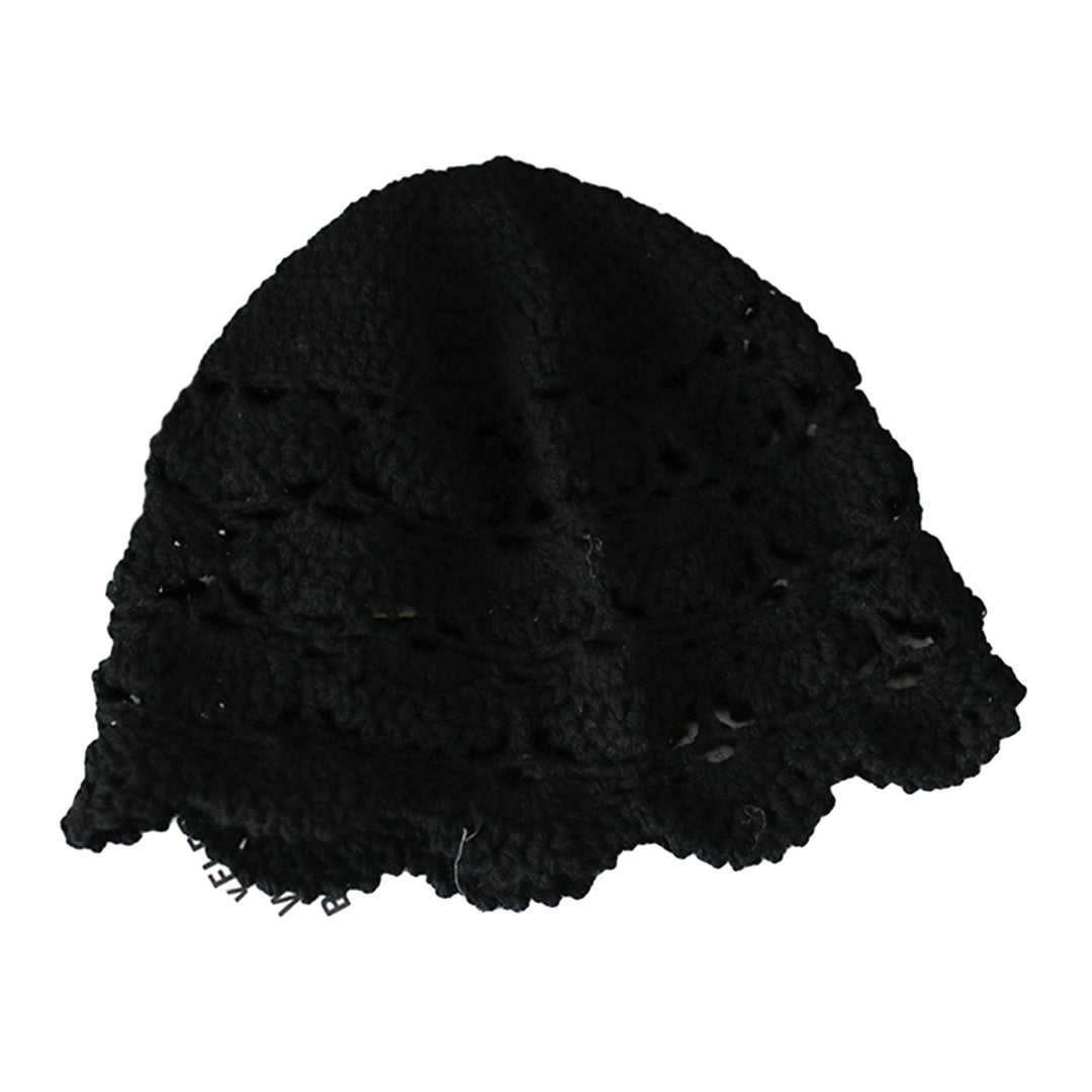 Ladies Hat Hollow Out Lace Soft Manual Crochet Knitted Soft Elastic Solid Color Breathable Decorative Women Beanie Image 2