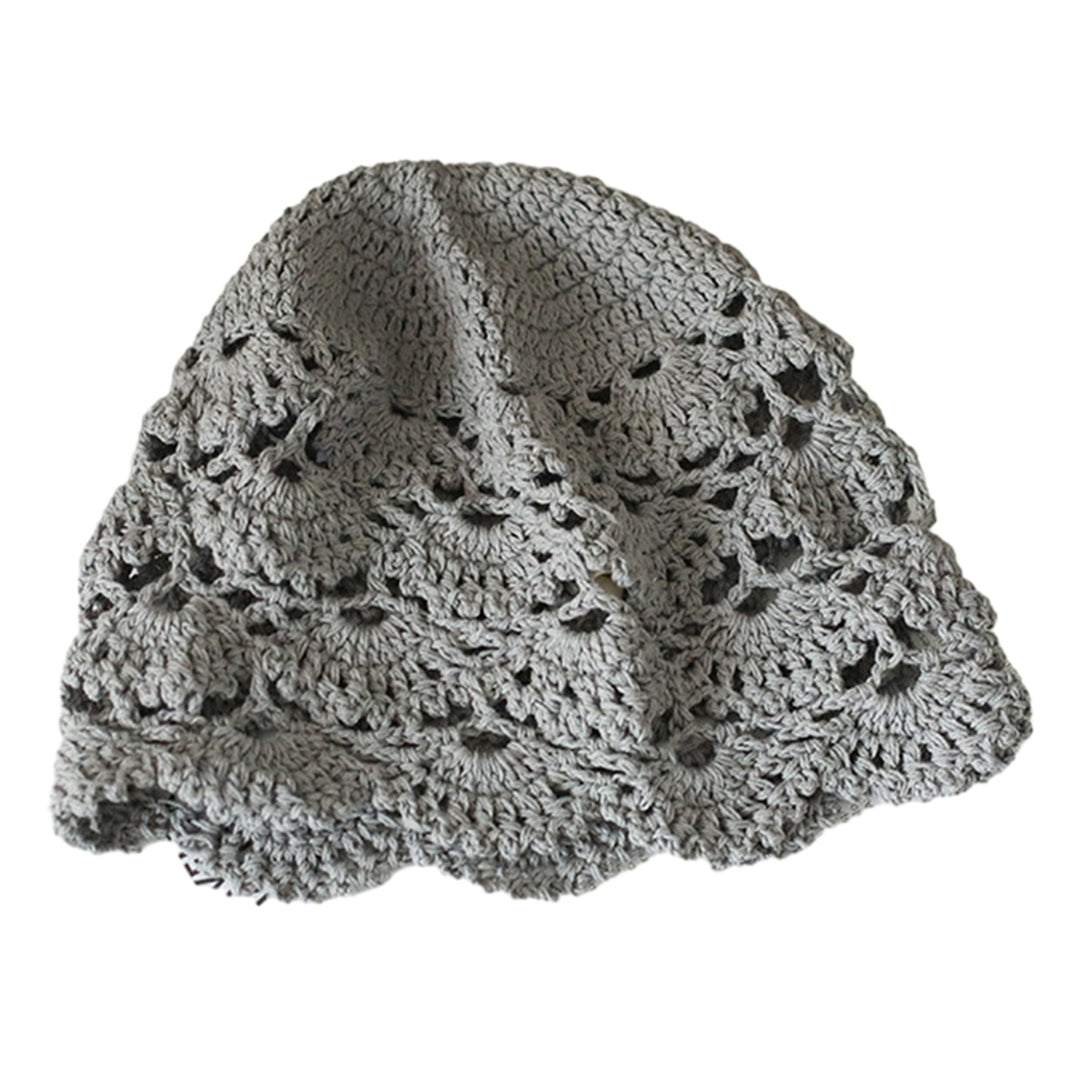 Ladies Hat Hollow Out Lace Soft Manual Crochet Knitted Soft Elastic Solid Color Breathable Decorative Women Beanie Image 3