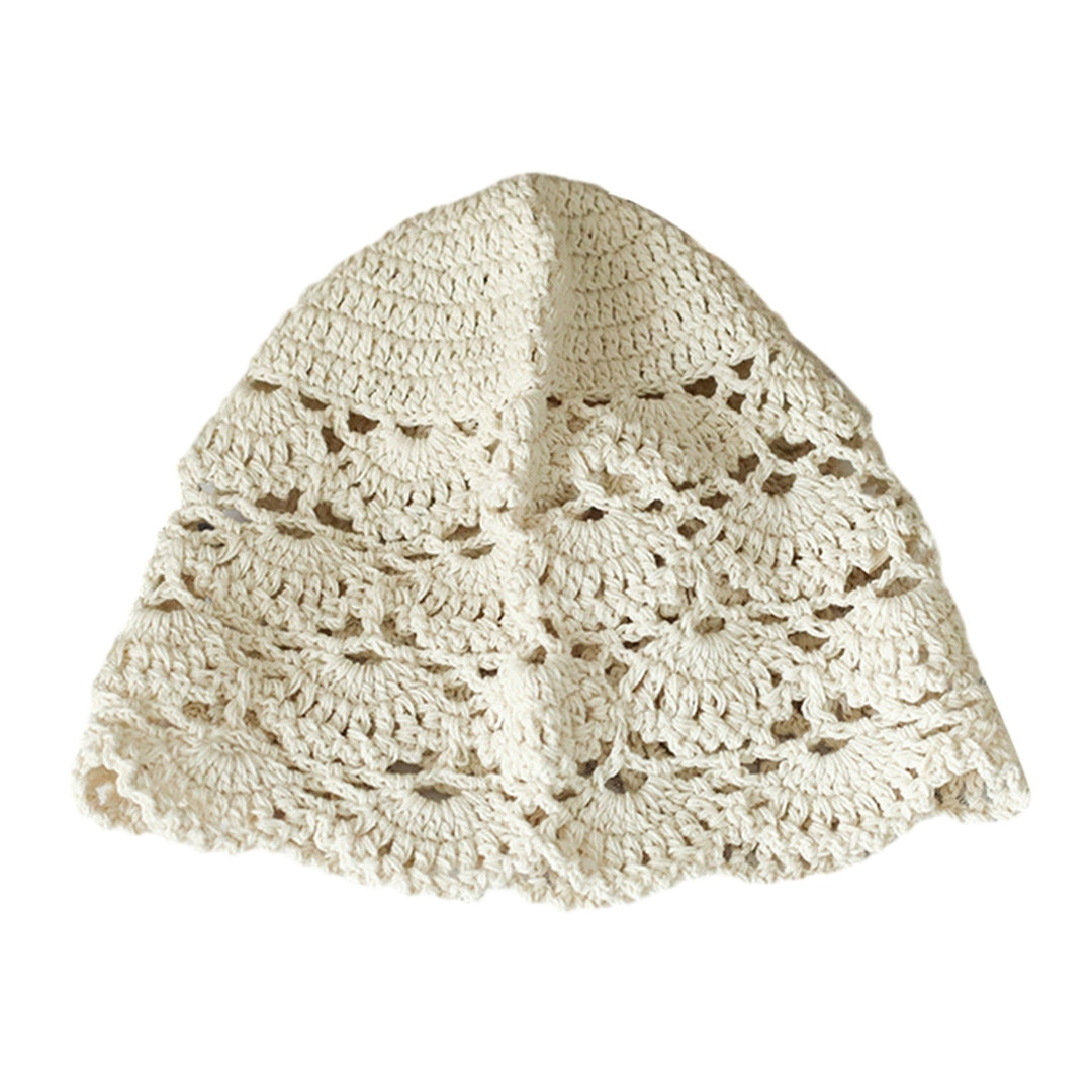 Ladies Hat Hollow Out Lace Soft Manual Crochet Knitted Soft Elastic Solid Color Breathable Decorative Women Beanie Image 4