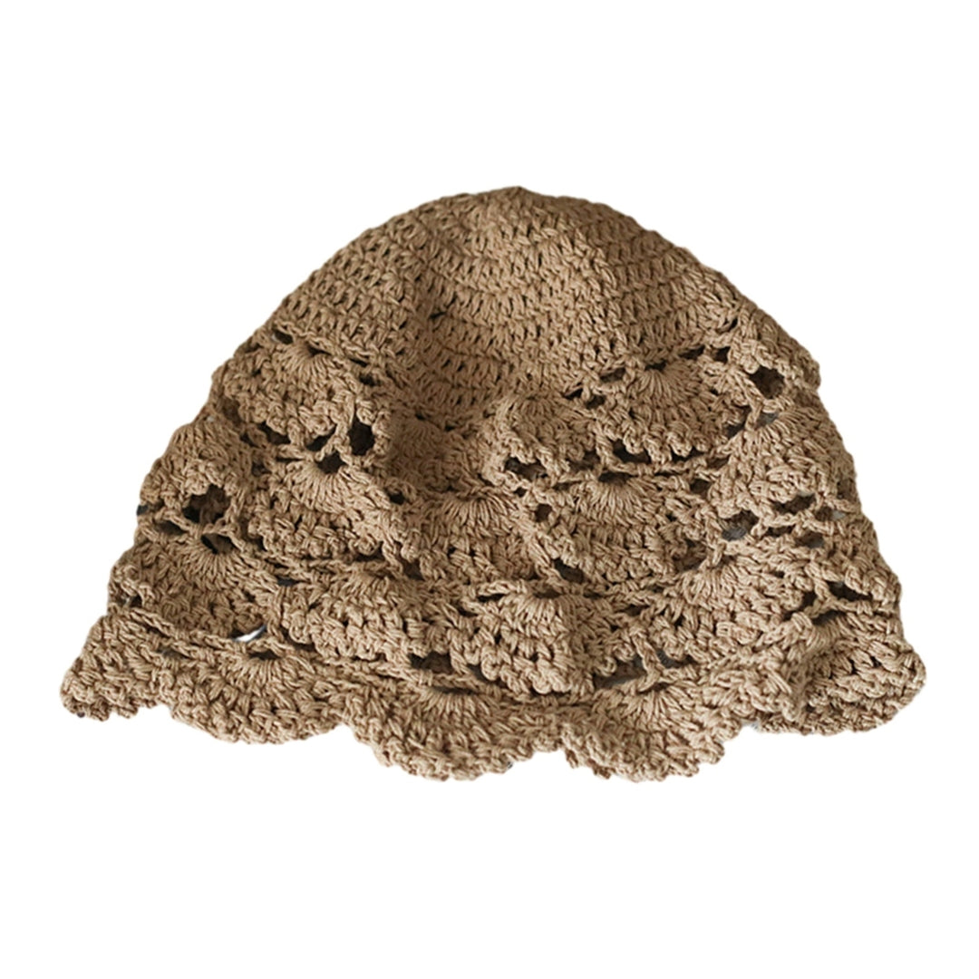 Ladies Hat Hollow Out Lace Soft Manual Crochet Knitted Soft Elastic Solid Color Breathable Decorative Women Beanie Image 4