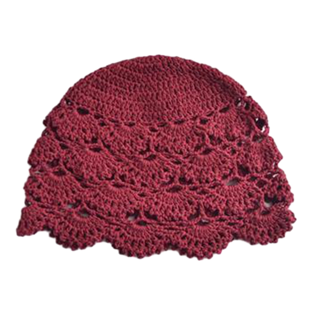 Ladies Hat Hollow Out Lace Soft Manual Crochet Knitted Soft Elastic Solid Color Breathable Decorative Women Beanie Image 6