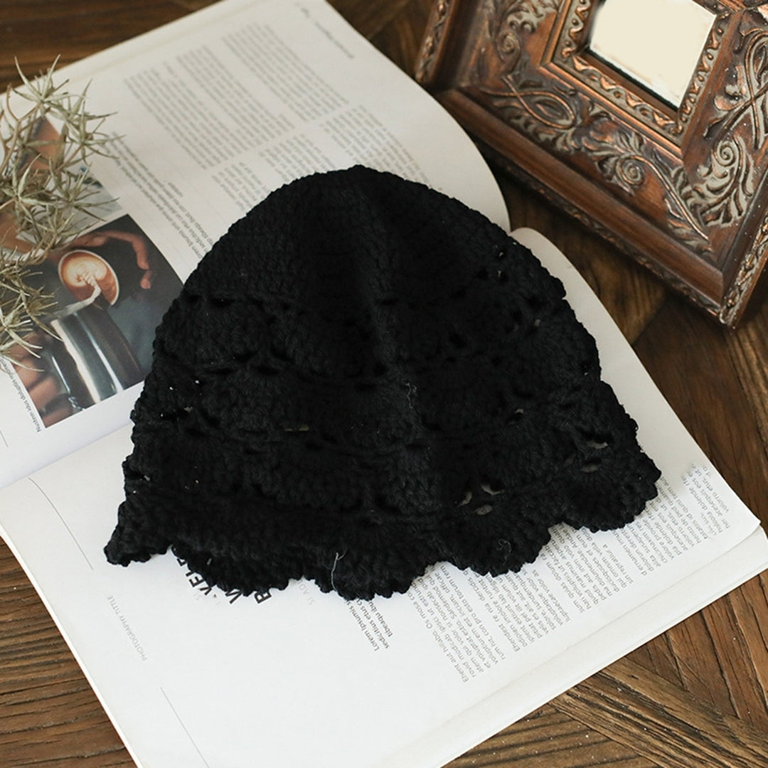 Ladies Hat Hollow Out Lace Soft Manual Crochet Knitted Soft Elastic Solid Color Breathable Decorative Women Beanie Image 12