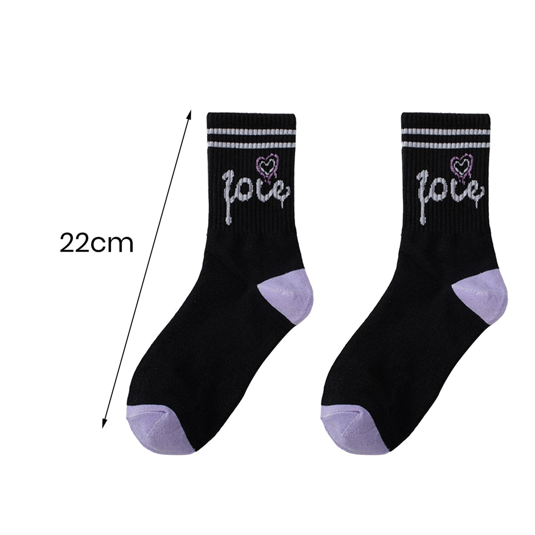 1 Pair Women Socks Mid-tube Heart Print Color Matching Striped Texture Anti-slip Soft Breathable No Odor Thin Sweat Image 8