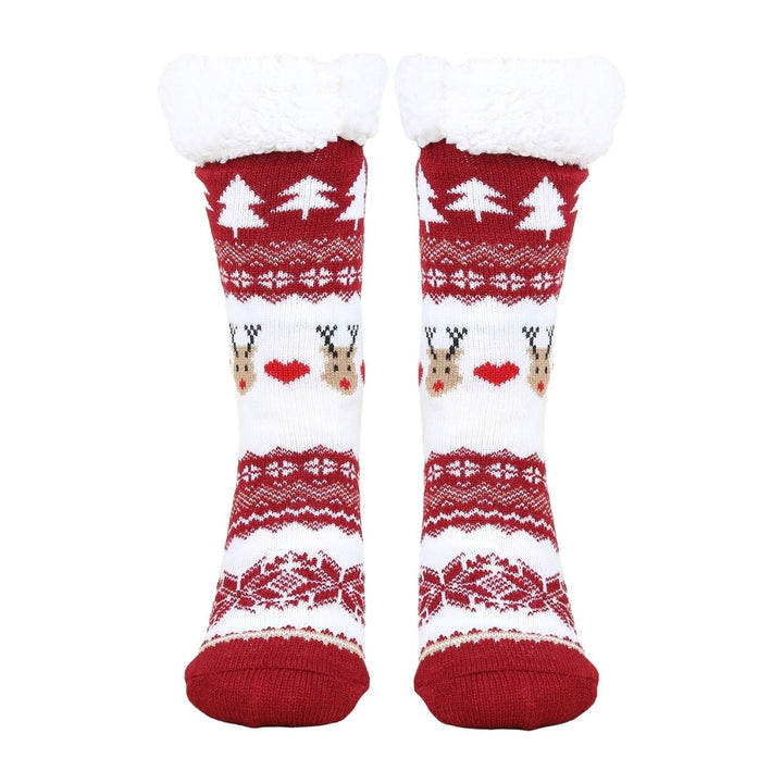 1 Pair Autumn Winter Women Christmas Tree Deer Snowflake Print Floor Socks Mid-tube Thickened Fleece Lining Indoor Sleep Image 2