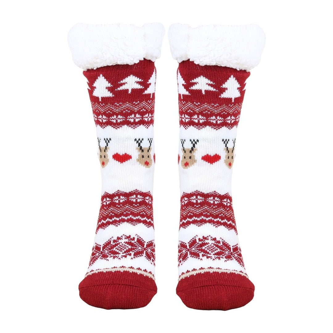 1 Pair Autumn Winter Women Christmas Tree Deer Snowflake Print Floor Socks Mid-tube Thickened Fleece Lining Indoor Sleep Image 1