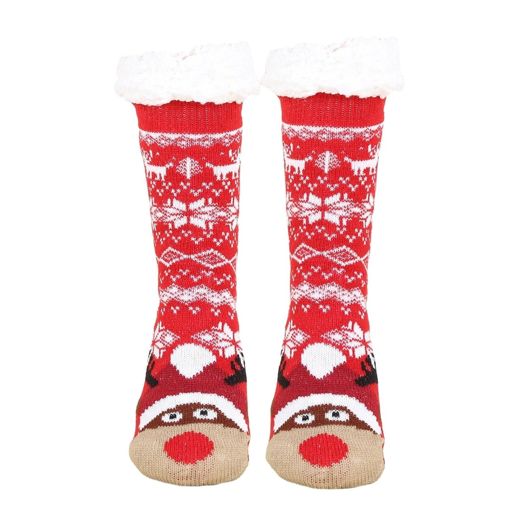 1 Pair Autumn Winter Women Christmas Tree Deer Snowflake Print Floor Socks Mid-tube Thickened Fleece Lining Indoor Sleep Image 3