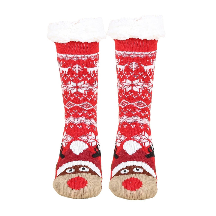 1 Pair Autumn Winter Women Christmas Tree Deer Snowflake Print Floor Socks Mid-tube Thickened Fleece Lining Indoor Sleep Image 1