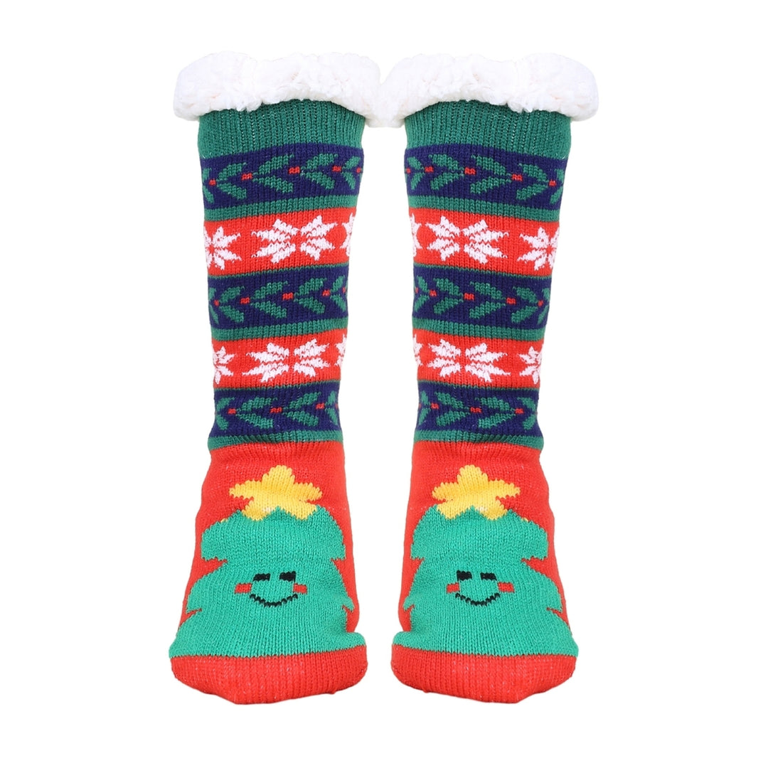 1 Pair Autumn Winter Women Christmas Tree Deer Snowflake Print Floor Socks Mid-tube Thickened Fleece Lining Indoor Sleep Image 4