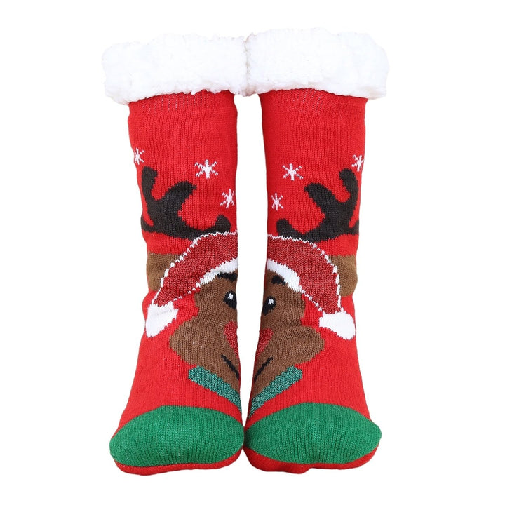 1 Pair Autumn Winter Women Christmas Tree Deer Snowflake Print Floor Socks Mid-tube Thickened Fleece Lining Indoor Sleep Image 1