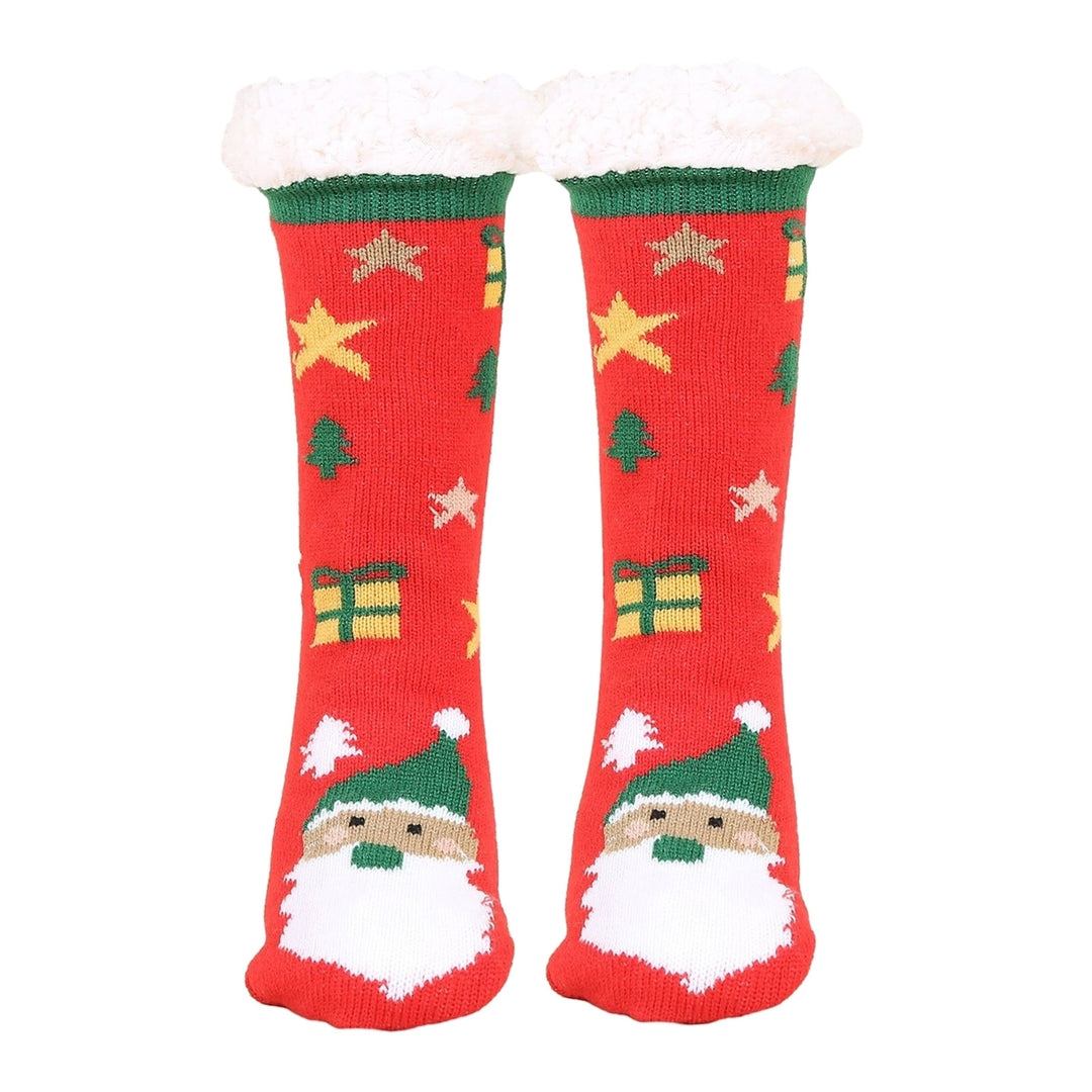 1 Pair Autumn Winter Women Christmas Tree Deer Snowflake Print Floor Socks Mid-tube Thickened Fleece Lining Indoor Sleep Image 6