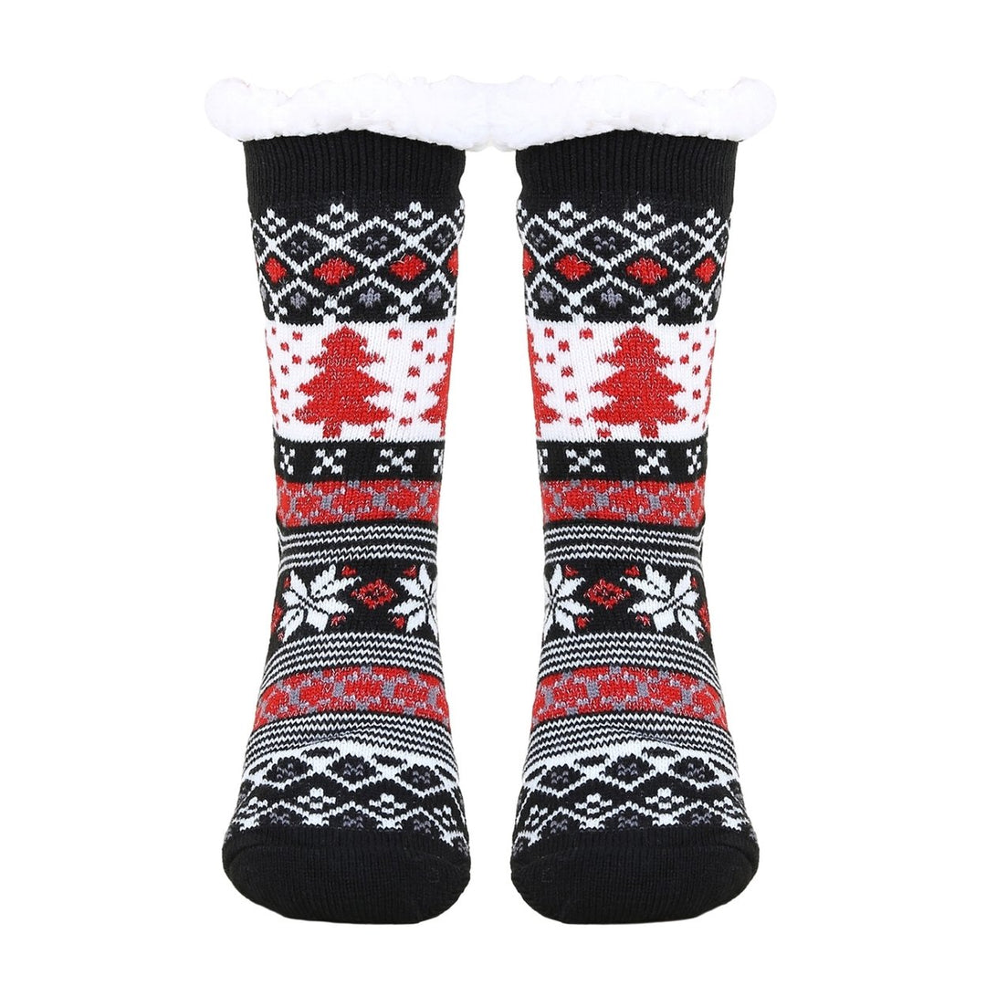 1 Pair Autumn Winter Women Christmas Tree Deer Snowflake Print Floor Socks Mid-tube Thickened Fleece Lining Indoor Sleep Image 7