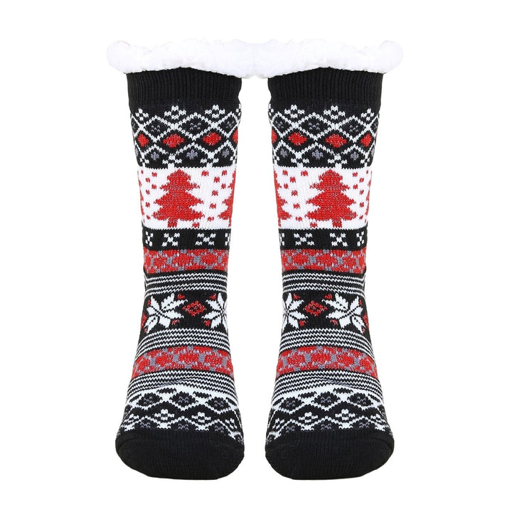 1 Pair Autumn Winter Women Christmas Tree Deer Snowflake Print Floor Socks Mid-tube Thickened Fleece Lining Indoor Sleep Image 1