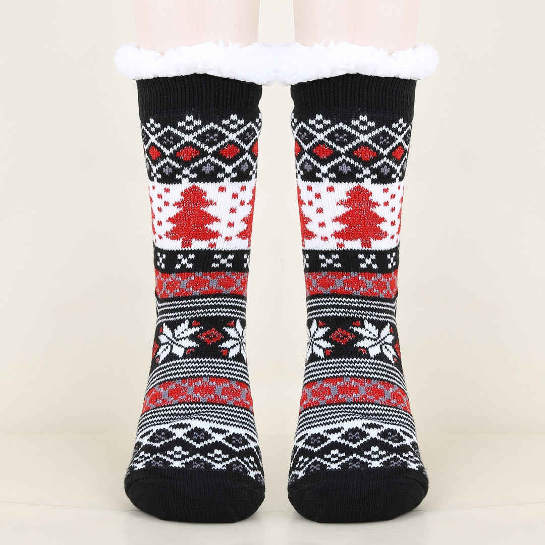 1 Pair Autumn Winter Women Christmas Tree Deer Snowflake Print Floor Socks Mid-tube Thickened Fleece Lining Indoor Sleep Image 8