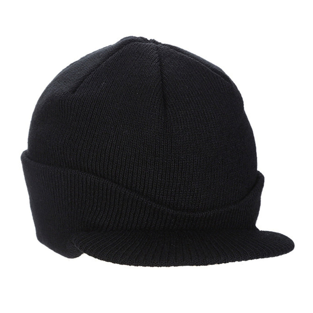 Men Autumn Winter Solid Color Knitting Baseball Hat Extended Brim Thickened Warm Skiing Hat Fashion Accessories Image 2