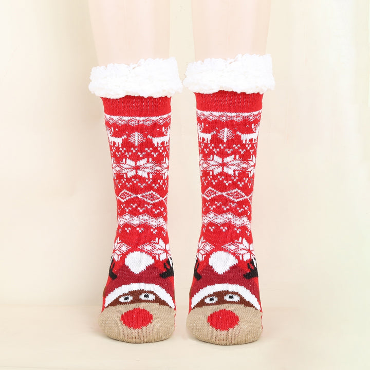 1 Pair Autumn Winter Women Christmas Tree Deer Snowflake Print Floor Socks Mid-tube Thickened Fleece Lining Indoor Sleep Image 9