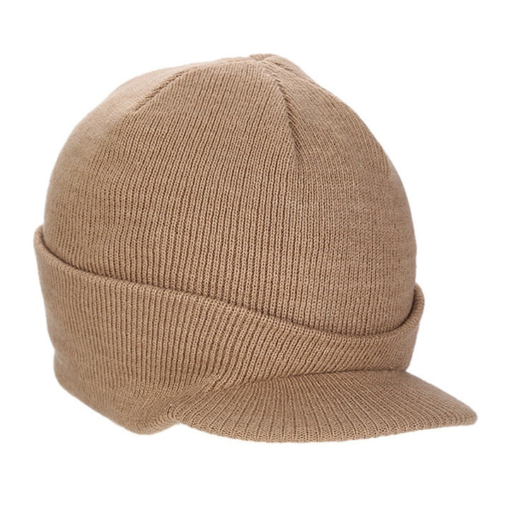 Men Autumn Winter Solid Color Knitting Baseball Hat Extended Brim Thickened Warm Skiing Hat Fashion Accessories Image 3