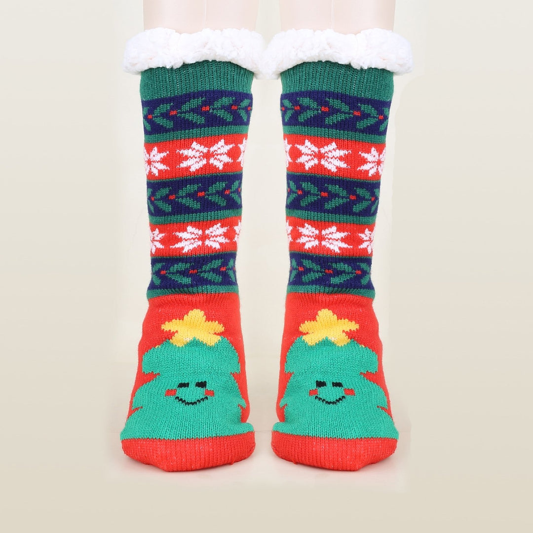 1 Pair Autumn Winter Women Christmas Tree Deer Snowflake Print Floor Socks Mid-tube Thickened Fleece Lining Indoor Sleep Image 10