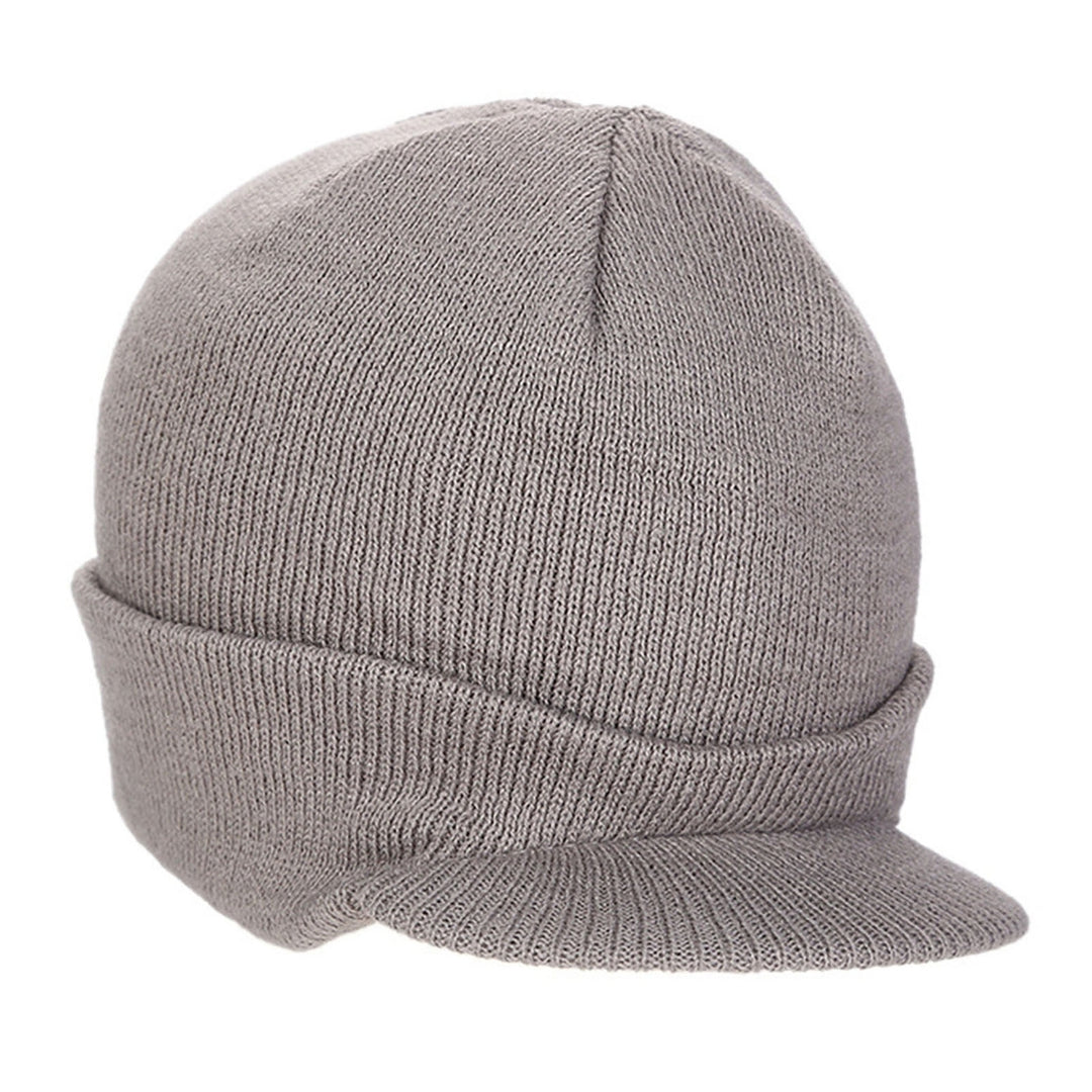 Men Autumn Winter Solid Color Knitting Baseball Hat Extended Brim Thickened Warm Skiing Hat Fashion Accessories Image 4