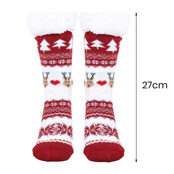 1 Pair Autumn Winter Women Christmas Tree Deer Snowflake Print Floor Socks Mid-tube Thickened Fleece Lining Indoor Sleep Image 11