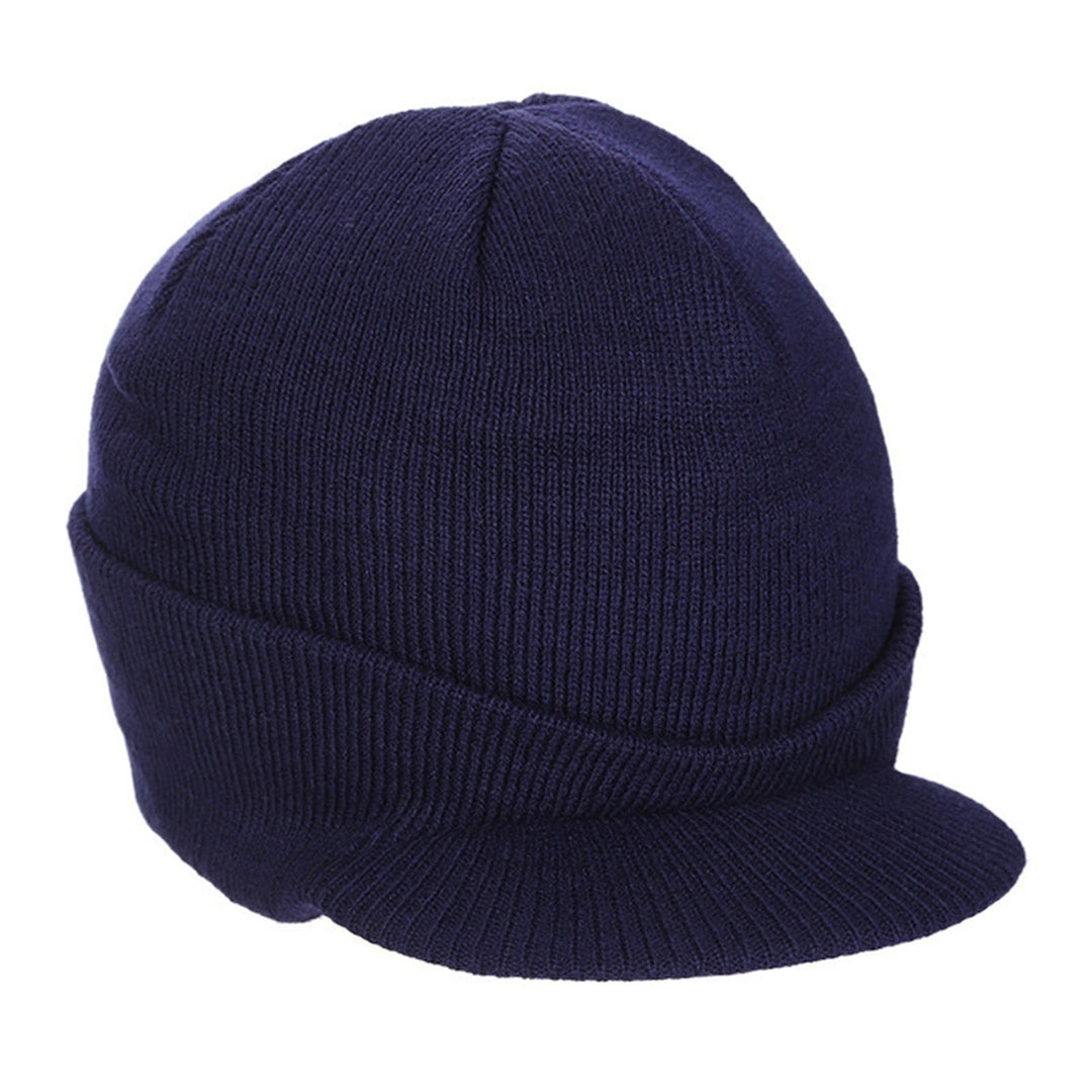 Men Autumn Winter Solid Color Knitting Baseball Hat Extended Brim Thickened Warm Skiing Hat Fashion Accessories Image 4