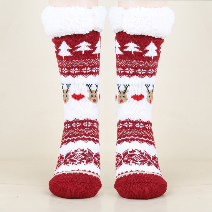 1 Pair Autumn Winter Women Christmas Tree Deer Snowflake Print Floor Socks Mid-tube Thickened Fleece Lining Indoor Sleep Image 12