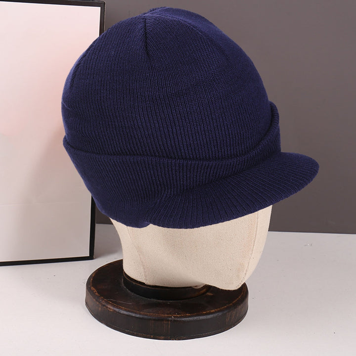 Men Autumn Winter Solid Color Knitting Baseball Hat Extended Brim Thickened Warm Skiing Hat Fashion Accessories Image 7