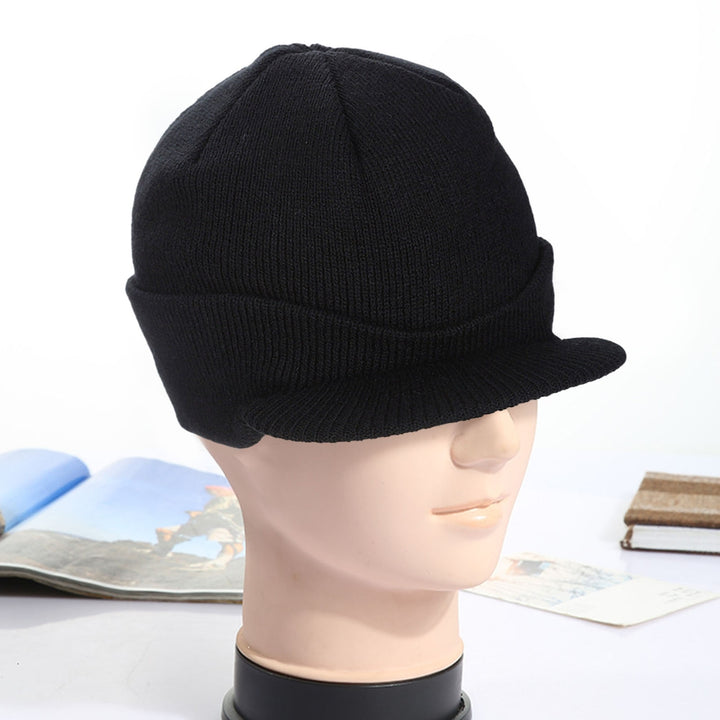 Men Autumn Winter Solid Color Knitting Baseball Hat Extended Brim Thickened Warm Skiing Hat Fashion Accessories Image 8