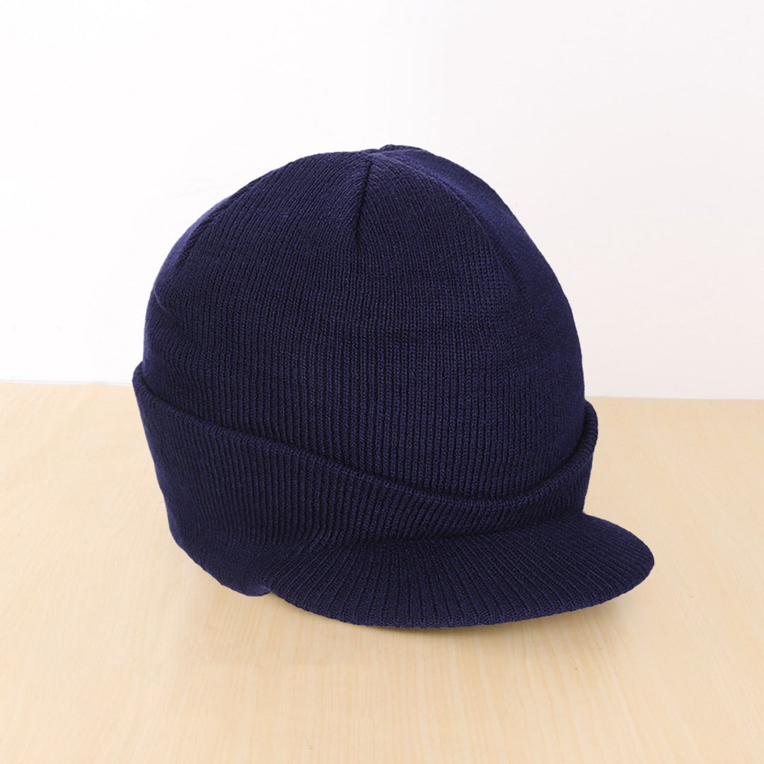 Men Autumn Winter Solid Color Knitting Baseball Hat Extended Brim Thickened Warm Skiing Hat Fashion Accessories Image 9