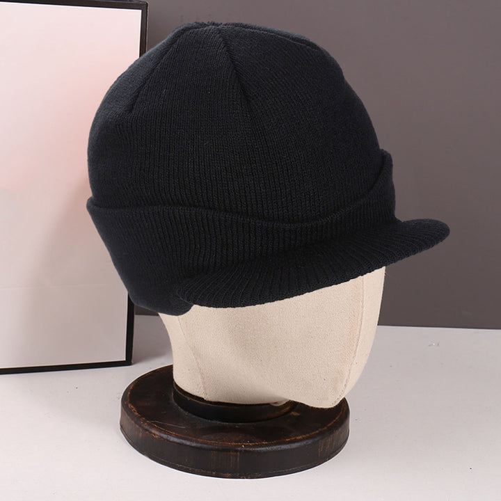 Men Autumn Winter Solid Color Knitting Baseball Hat Extended Brim Thickened Warm Skiing Hat Fashion Accessories Image 12