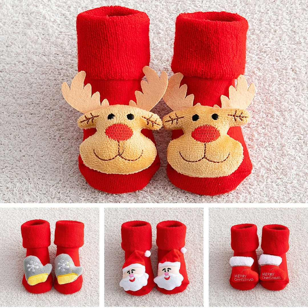 1 Pair Baby Christmas Socks Non-slip Thickened Warm Year Anti-skid Bottom Cartoon Decor Newborns Infant Short Socks Image 1