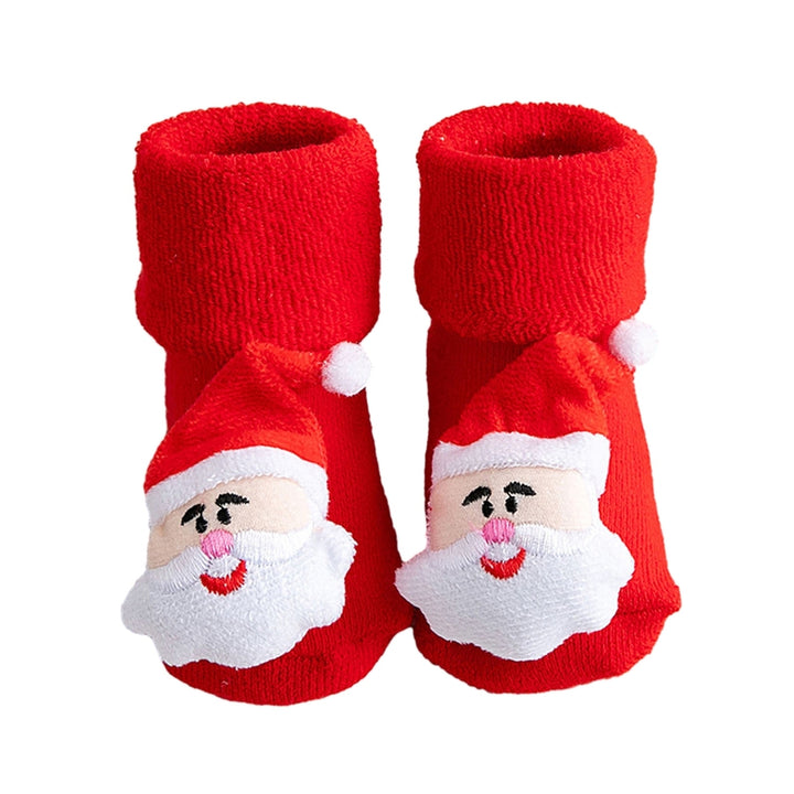 1 Pair Baby Christmas Socks Non-slip Thickened Warm Year Anti-skid Bottom Cartoon Decor Newborns Infant Short Socks Image 3