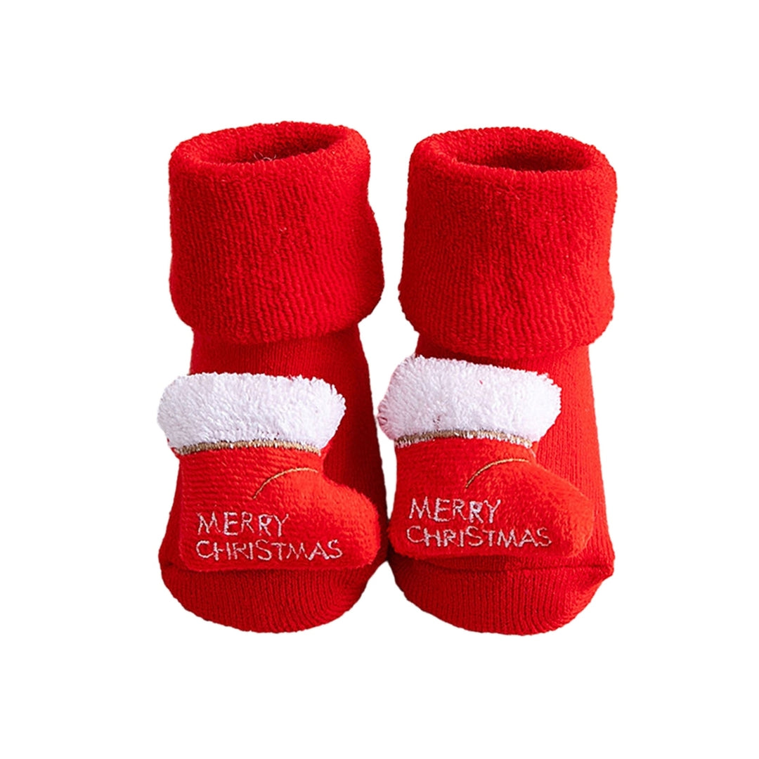 1 Pair Baby Christmas Socks Non-slip Thickened Warm Year Anti-skid Bottom Cartoon Decor Newborns Infant Short Socks Image 4