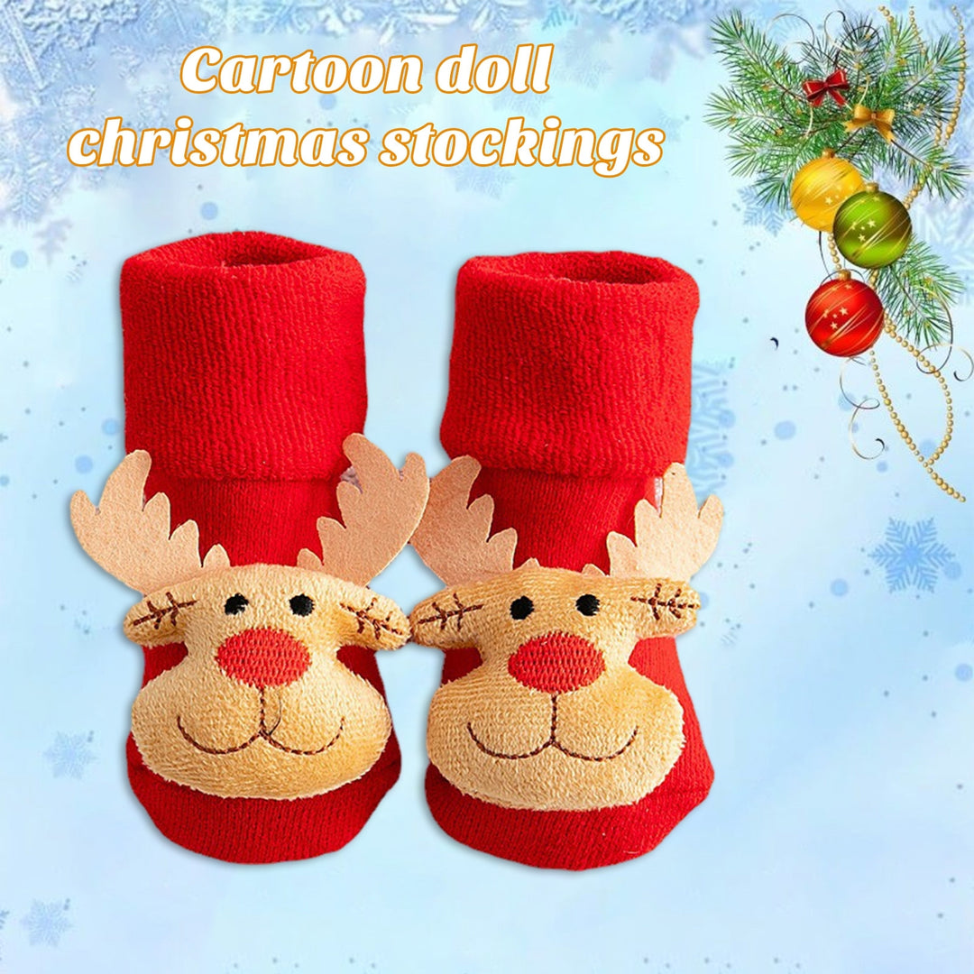 1 Pair Baby Christmas Socks Non-slip Thickened Warm Year Anti-skid Bottom Cartoon Decor Newborns Infant Short Socks Image 6