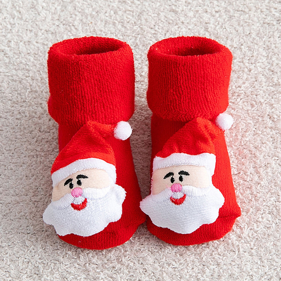 1 Pair Baby Christmas Socks Non-slip Thickened Warm Year Anti-skid Bottom Cartoon Decor Newborns Infant Short Socks Image 8