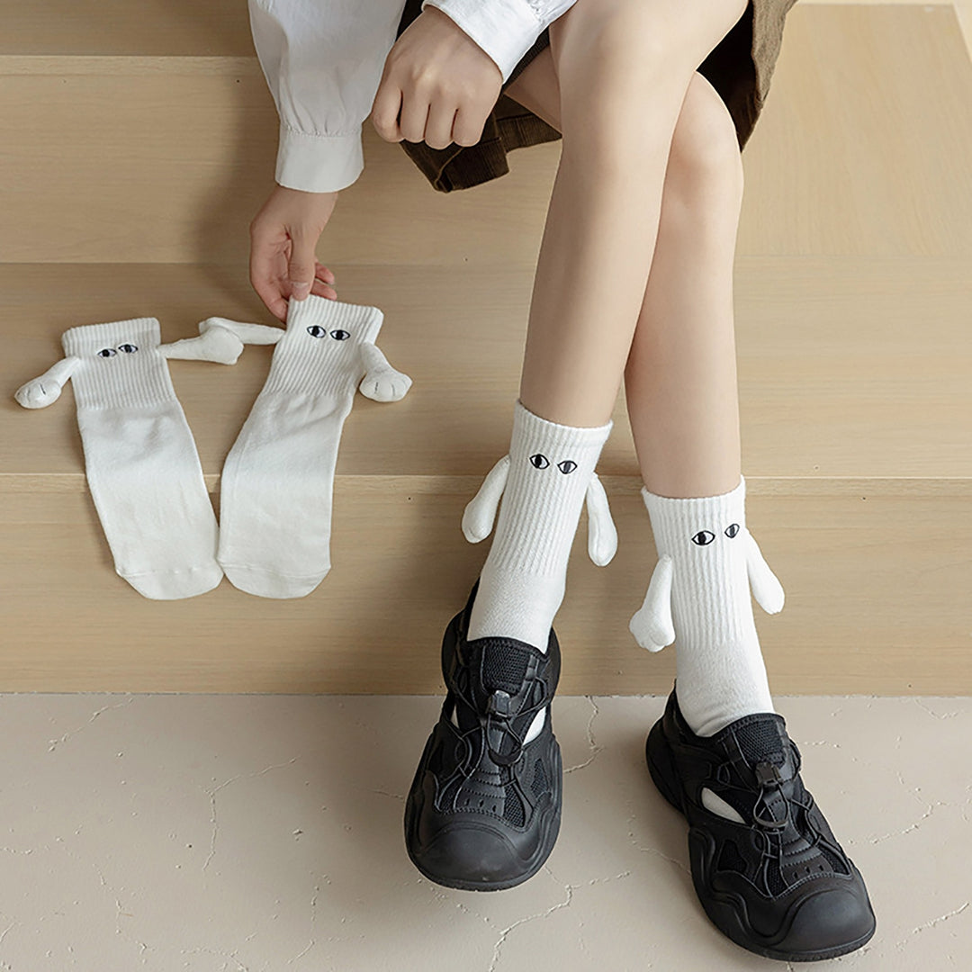 1 Pair Couple Socks Holding Hands Linking Socks Smiling Face Anti-slip Thick Socks Mid-Tube Cute Socks Funny Gifts Image 4