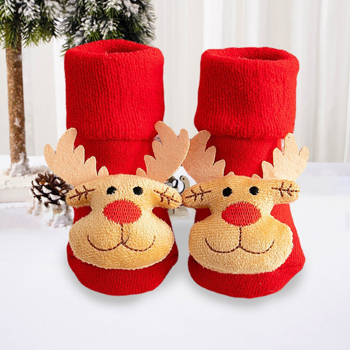 1 Pair Baby Christmas Socks Non-slip Thickened Warm Year Anti-skid Bottom Cartoon Decor Newborns Infant Short Socks Image 9