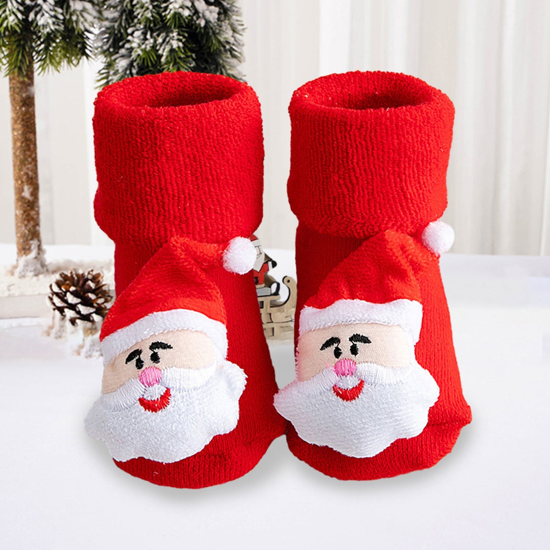 1 Pair Baby Christmas Socks Non-slip Thickened Warm Year Anti-skid Bottom Cartoon Decor Newborns Infant Short Socks Image 11