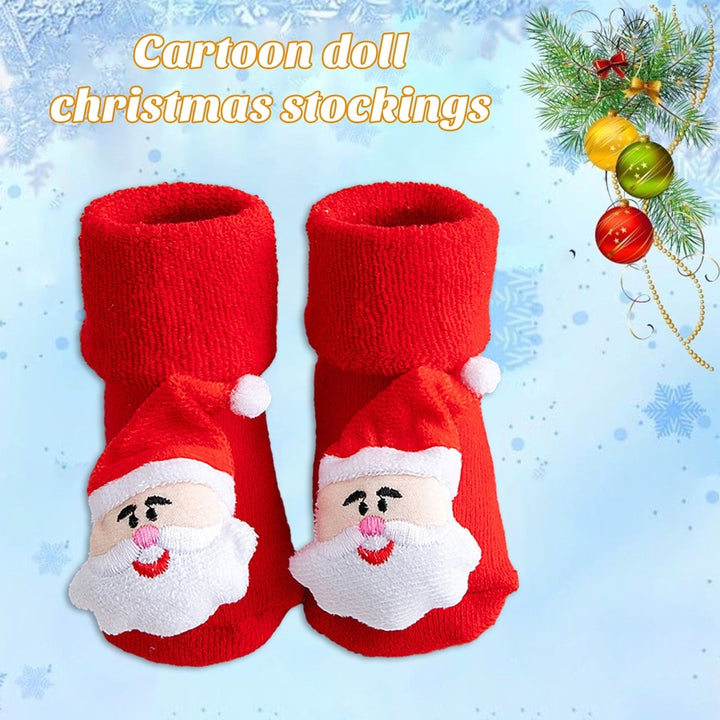 1 Pair Baby Christmas Socks Non-slip Thickened Warm Year Anti-skid Bottom Cartoon Decor Newborns Infant Short Socks Image 12