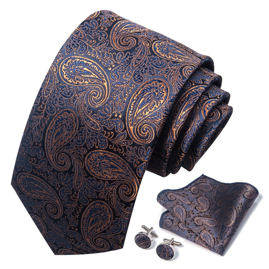 3Pcs/Set Men Solid Color Jacquard Design Tie Pocket Scarf Cufflinks Set Vibrant Color Wedding Work Holiday Party Suit Image 4