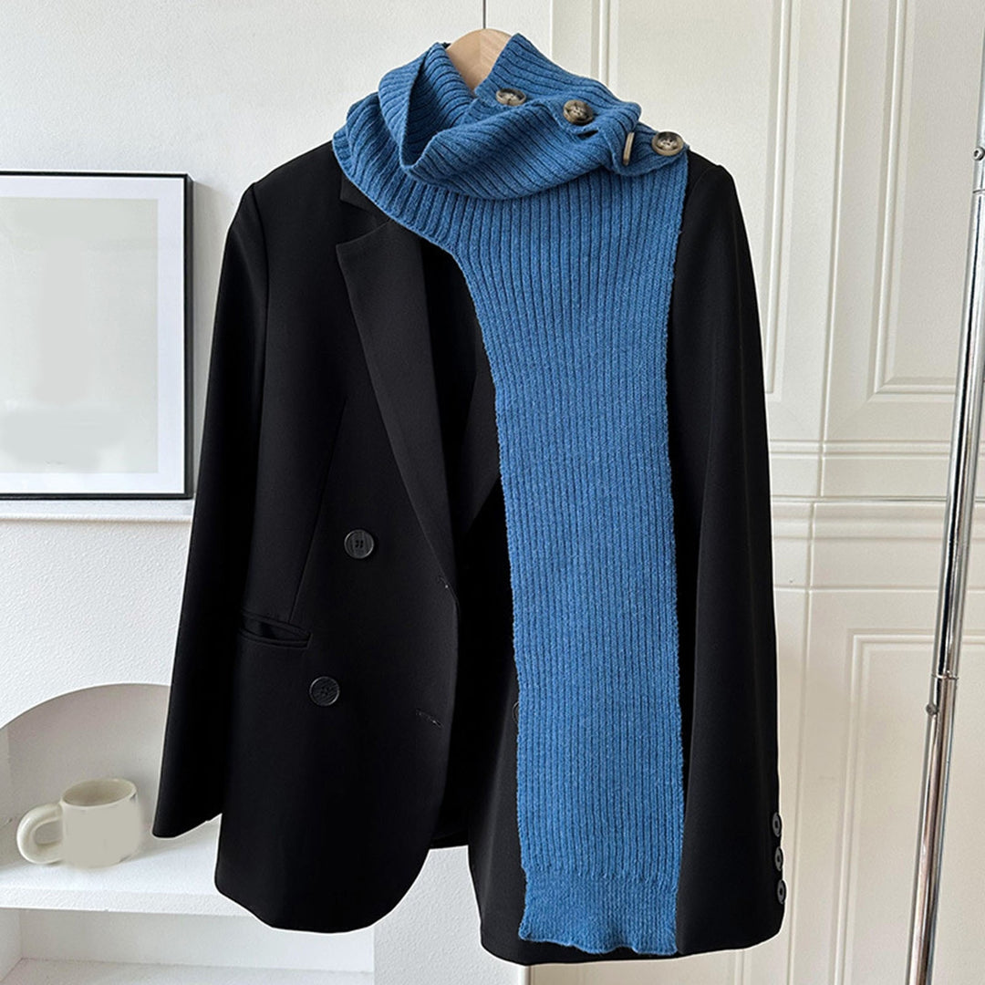 Women Solid Color Neck Guard Knotted Scarf Long Lace-up Knitted Warm Shawl Winter Buttons Closure Wool Blouse Shoulders Image 7