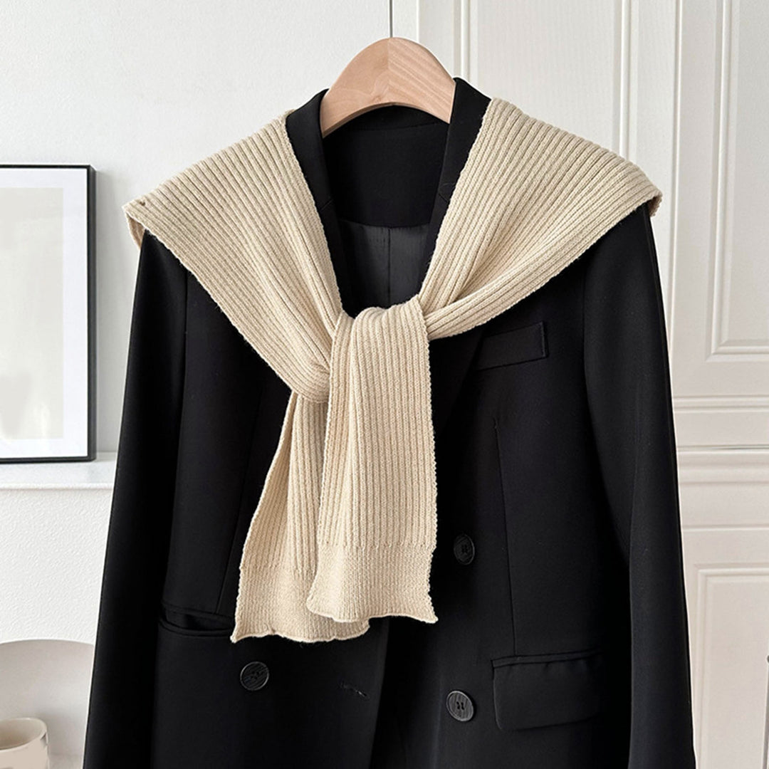 Women Solid Color Neck Guard Knotted Scarf Long Lace-up Knitted Warm Shawl Winter Buttons Closure Wool Blouse Shoulders Image 9