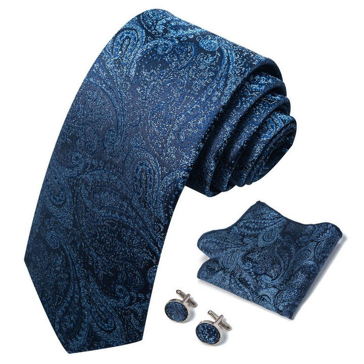 3Pcs/Set Men Solid Color Jacquard Design Tie Pocket Scarf Cufflinks Set Vibrant Color Wedding Work Holiday Party Suit Image 8