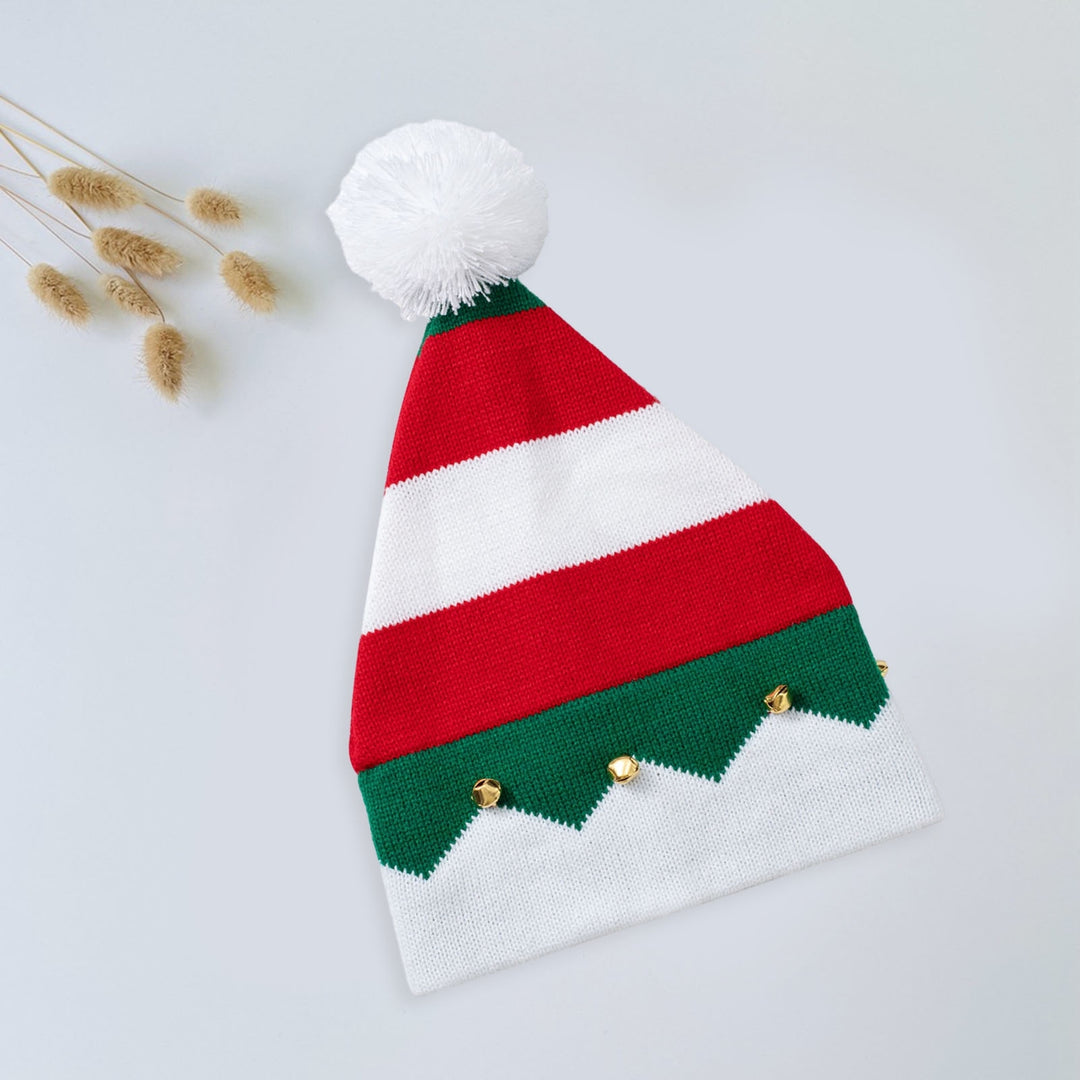 Autumn Winter Classic Red Green Splicing Santa Hat Plush Ball Bells Decor Knitted Woolen Hat Parent-child Christmas Image 4