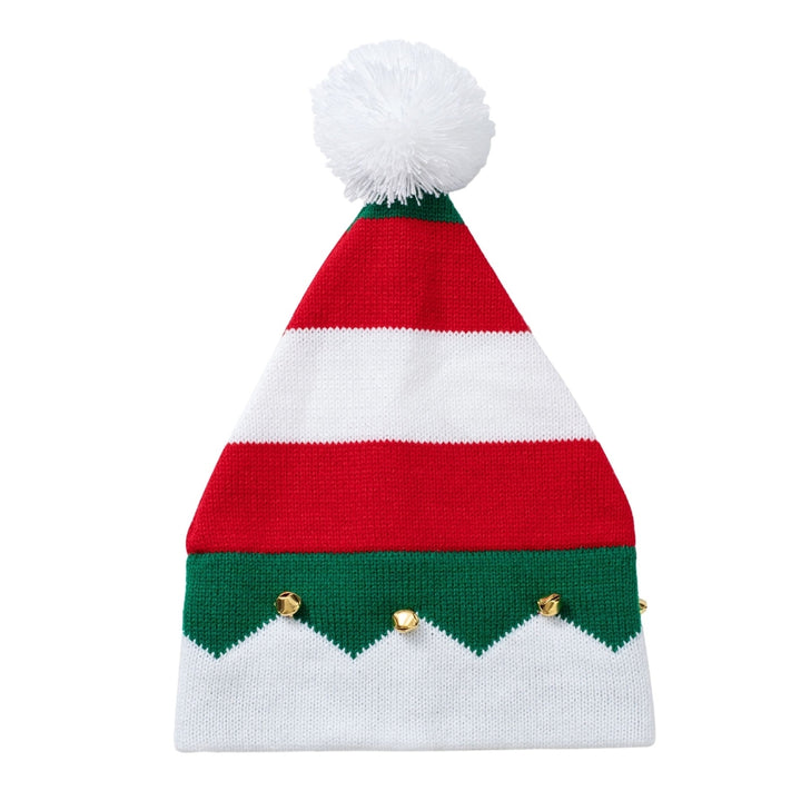 Autumn Winter Classic Red Green Splicing Santa Hat Plush Ball Bells Decor Knitted Woolen Hat Parent-child Christmas Image 4