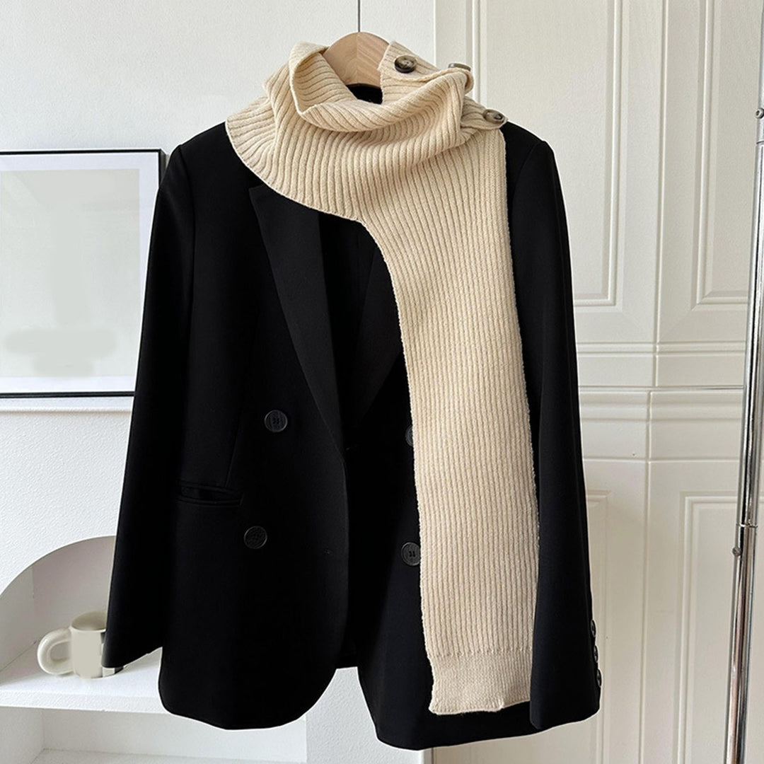 Women Solid Color Neck Guard Knotted Scarf Long Lace-up Knitted Warm Shawl Winter Buttons Closure Wool Blouse Shoulders Image 12