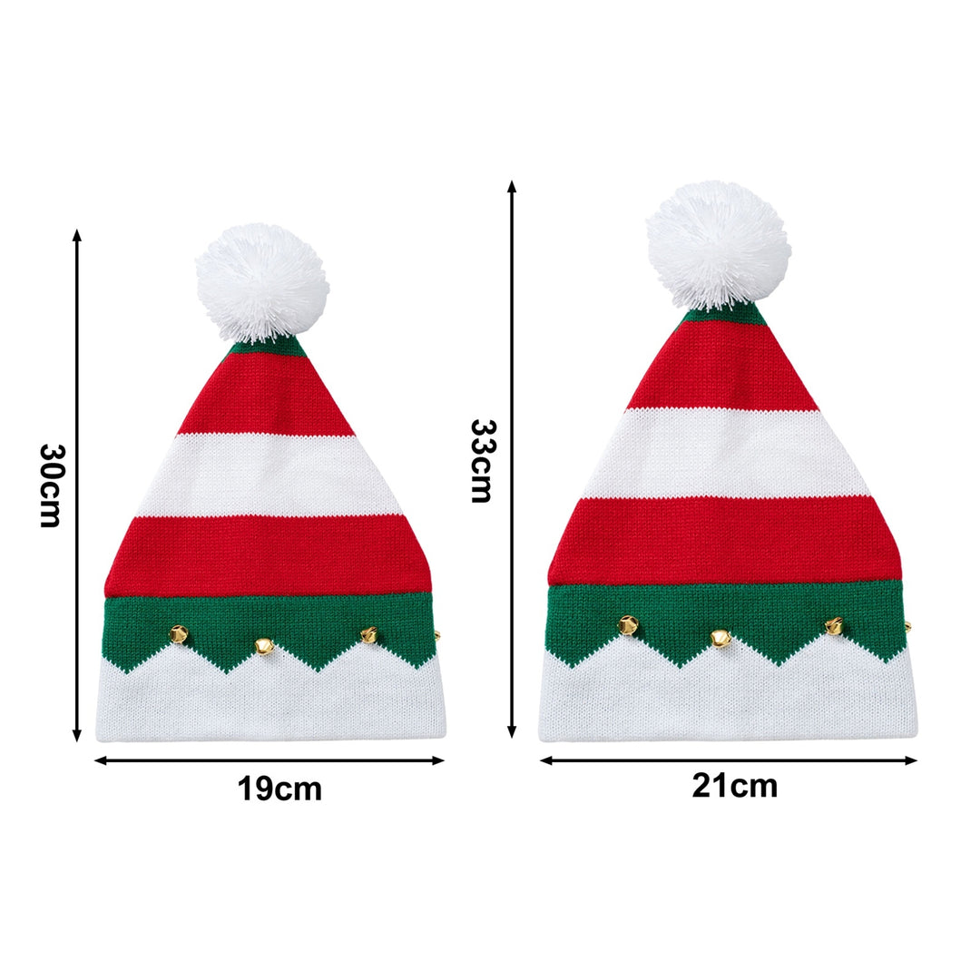 Autumn Winter Classic Red Green Splicing Santa Hat Plush Ball Bells Decor Knitted Woolen Hat Parent-child Christmas Image 6