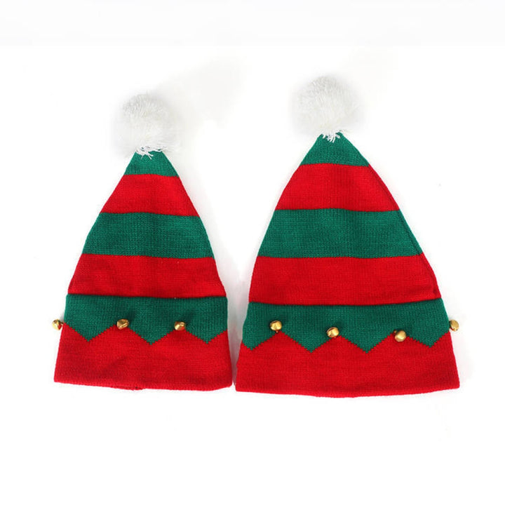 Autumn Winter Classic Red Green Splicing Santa Hat Plush Ball Bells Decor Knitted Woolen Hat Parent-child Christmas Image 8